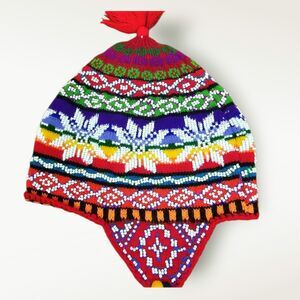Allpaka Peruvian Handmade Unisex Beaded Chullo Shaman Tasseled Hat